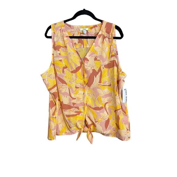 Women's Nine West Sleeveless Blouse, XXL, Yellow Mauve Floral. - Picture 1 of 8